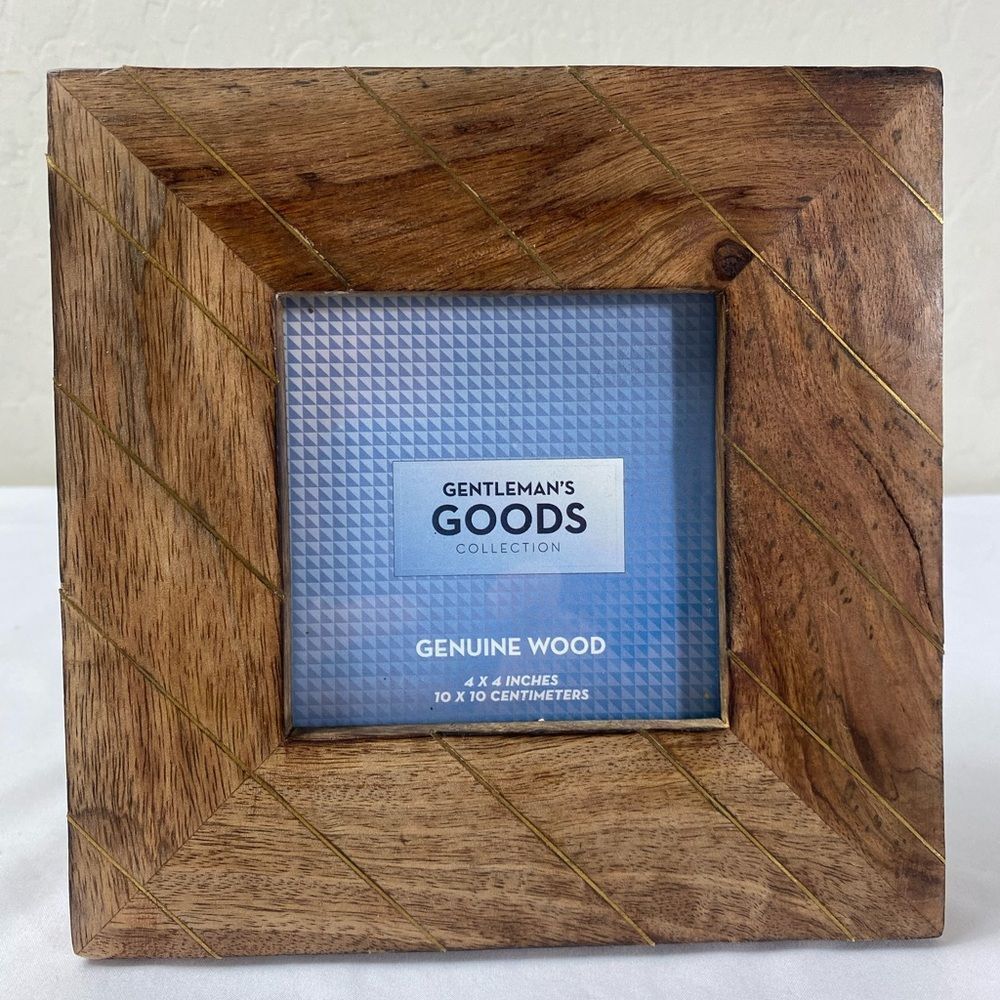 Wooden Photo Frame - Brown solid wood desk or shelf 4x4 photo